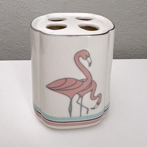 Vintage 1980’s Saturday Knight, Ltd. Pink Flamingos Ceramic Toothbrush H…